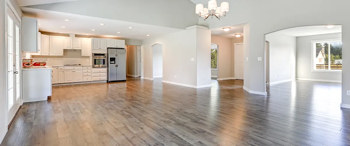 laminate flooring in open space kitchen