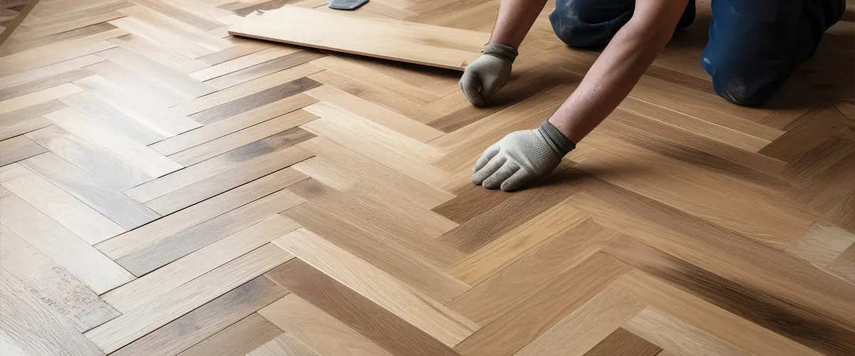 Laminate floor installed herringbone