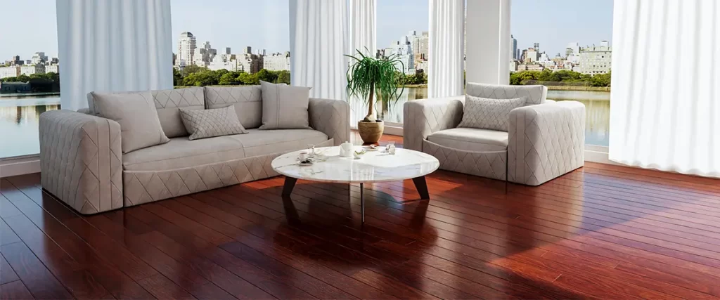 living room with stained hardwood floors