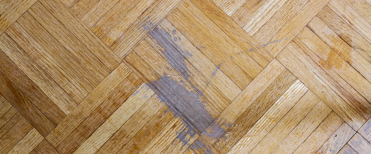 water stain decolored parquet floor