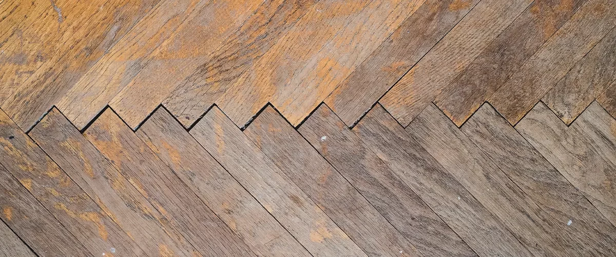 discolored parquet wood floor